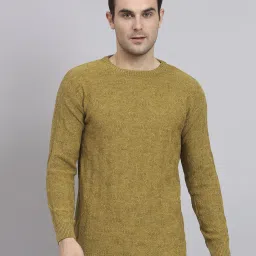 Men Self Design Round Neck Yellow Sweater-image-64