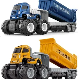 pack of 2 Dumper Transport Big Truck Toys Oil Tanker Truck with Friction Powered-image-53