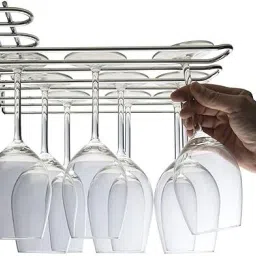 31031 Chrome Plated 3 Row Under Cupboard Counter Wall Mounted Glass Rack Iron Glass Holder-image-66