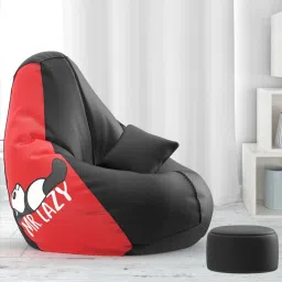 XXXL PatternPuff Bag With Free Cushion and Puffy , Mr Lazy - Black Red Teardrop Bean Bag With Bean Filling-44