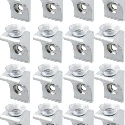 Aluminium Glass Shelf Brackets Mounting Brace Fixing Pegs Supports, holder Cup for Glass Shelves,Cabinet Display, (PACK OF 16) Shelf Bracket-25