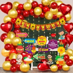 Annaprasan Decorations Kit - Banner, Balloons, Heart Foil, Photo booth Props-image-1
