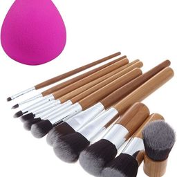 skinplus 11 PCs Natural Bamboo Makeup Brush + 1 PC Sponge Puff with Storage Pouch-picture-4