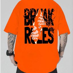 Men Printed, Typography Round Neck Pure Cotton Orange T-Shirt-image-77