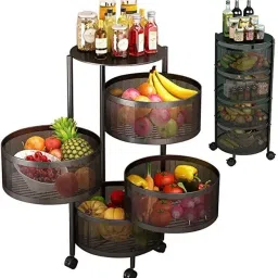 4 Layer Round Trolley Rack with Wheels, Multi-Purpose Kitchen Storage Organizer Iron Kitchen Trolley-16