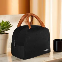 Black Insulated Tiffin Bag with Leather Handle for School, Office & Outdoor Waterproof Lunch Bag-image-76