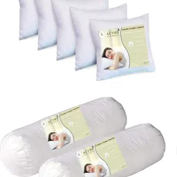 5 Cushion And 2 Bolster Microfibre Solid Bolster Pack of 7-image-68