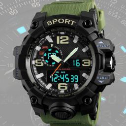 Men's Sporty 1155 Green Watch – Trendy Pick Analog-Digital Watch - For Men Green PU Strap Digital-Analog Sport Watch-image-87