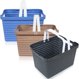 Plastic Plastic Storage Basket for Kitchen|Stationery|FLORA-222|Pack of 3|Multicolor Storage Basket-image-36