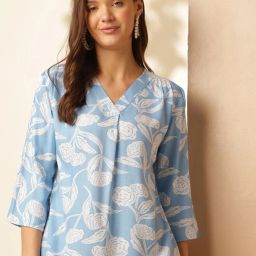 Casual Regular Sleeves Printed Women Light Blue Top-image-3