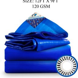 12FT X 9FT 120 GSM Blue Tarpaulin Tent - For Truck body, Car, Bike, Grain Covers, Pond Liners-image-63