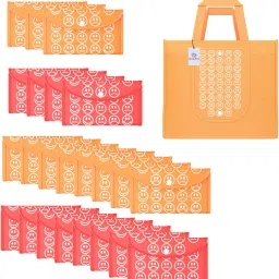 Pack of 24 Smile Foldable Grocery/Shopping Bags For Women | Orange & Red Pack of 24 Grocery Bags-image-86