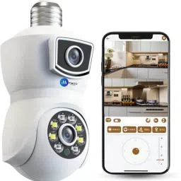 Maizic Smarthome Supercam Flexi Bulb [ 5+5 ] MP UHD Dual Lens/Dual Screen View Wifi Indoor Security Camera-0