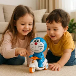jollyplay Doraemon Push-&-Go Scooter Toy 2-Pack – Wind-Up, Battery-Free Fun Set image 3