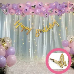 Birthday Decorations Pack of baby Pink Purple Balloons with 3D Butterfly Net LED-image-18