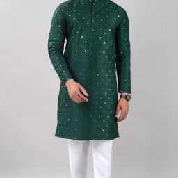 Men Embellished, Embroidered Pure Silk Straight Kurta-image-2