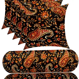 Combo Set of 5 Cushion And 2 Microfibre Floral Bolster Pack of 7-20