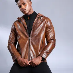 Men Self Design Leather Jacket-image-56