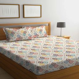 arrabi Cream Abstract 300 TC Cotton Blend Double Queen Bedsheet With 2 Pillow Covers-picture-45