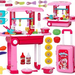 2 in 1 Kitchen Play Set for Kids Cooking Set Portable Trolley Pretend Play Toy-image-13