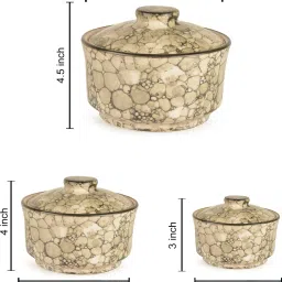 stylemyway Ceramic Serving Bowl Serving Donga with Lid (Set of 3, Grey Lustre) | Dinner Serving Casserole Set| image 5