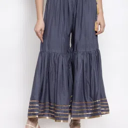 Women Flared Grey Viscose Rayon Trousers-image-74