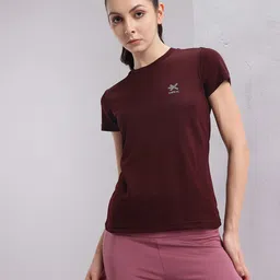 hrx by hrithik roshan Women Solid Round Neck Polyester Maroon T-Shirt-picture-14