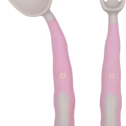 Baby Training Spoon Twist Spoon, Baby Spoon and Fork Set - (Blush). - Silicone-image-16