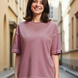 Oversized Women Solid Round Neck Pure Cotton Purple T-Shirt-image-32