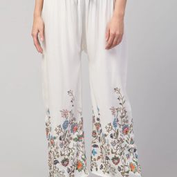 Women Relaxed White Cotton Blend Trousers-image-2