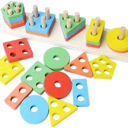 Wooden Geometric Shape Sorter with 5 Stacking Columns – Educational Toy for Kids-20