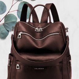 Medium 30 L Backpack Women Convertible Travel Vintage PU Leather Shoulder (Black)-image-80