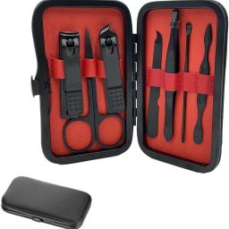 7 Pieces Black Nail Clippers Nail Scissors Beauty Nail Tool Manicure Set with Leather Case-22