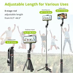 Hold up 44 Inch Selfie Stick Phone Tripod with Wireless Remote Extendable Smartphone Tripod Stand 360 Rotation Bluetooth Selfie Stick image 4