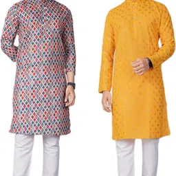 dhasu trendz Pack of 2 Men Printed Cotton Blend Straight Kurta-picture-0