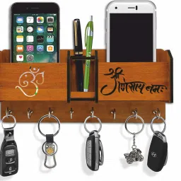 Om Shree Ganeshay Namh Wood Key Holder With mobile Stand And Storage Box Wood Key Holder-image-32