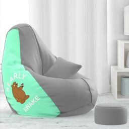 5XL PatternPuff Bag With Free Cushion and Puffy , Bearly Awake - Light Grey Peach Teardrop Bean BagWith Bean Filling-image-99