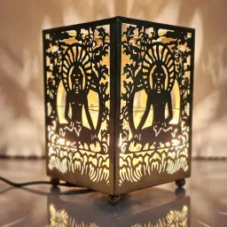 Decorative Buddha Moroccan Lantern With Aroma Diffuser (With 10ml Aroma Oil) Brown Metal Table Lantern-11
