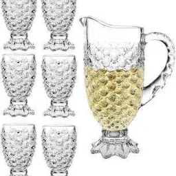 Luxury Crystal Pineapple Design Classic Set 1 Jug - 1 and 6 Glass Set Jug Glass Tray Set-image-45
