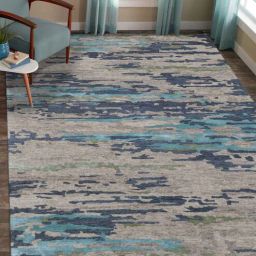 saraswati global Blue Abstract Viscose 8 ft x 10 ft Hand Tufted Carpet-picture-3