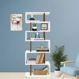 Book Shaft for Home Library, Office Unique S Design for Bedroom, Living Room, Engineered Wood Open Book Shelf-11