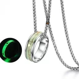 Glow in the Dark Radium Ring Pendant for Men & Women Biker/Partywear- combo Silver Stainless Steel Pendant-image-53