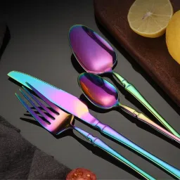 openzest Premium Rainbow Stainless Steel Spoon Set for Vibrant Dining Set of 1 (4Pcs) Stainless Steel Cutlery Set image 3