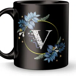 Coffee V - Letter Ornaments And Flower Design print gift for Sister , Boy FriendGift for friend, Gift for boyfriend, Gift for Girlfriend, Gift for father, Gift for Mother,Birthday Gift, Valantine Gift Ceramic Coffee Mug-image-98