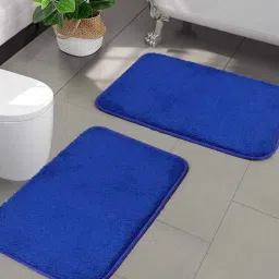 saral home Blue Solid Microfibre 24x16 Inches AntiSkid Bath Mat (Set of 2)-picture-11