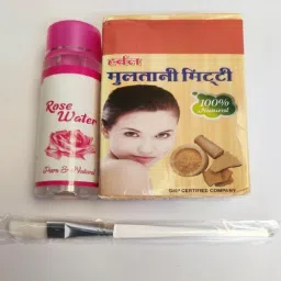 varunya Multani Mitti Powder- 200g, Rose water and Face Pack Brush COMBO-image-51
