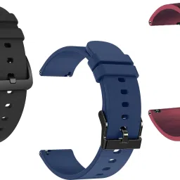 IIK Collection Pack Of 3 Black & Blue & Maroon 22 mm Silicone Watch Strap-image-3