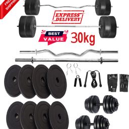 20 kg FITNESS GYM KIT + 3Ft.(Straight + Bend) RODS & FITNESS ACCESSORIES Home Gym Combo-31
