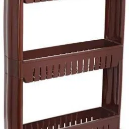 3 Tier Kitchen Trolley, Easy-To-Move Slide Out Shelf Slim Rack Brown Plastic Kitchen Trolley-image-92