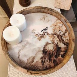 akira Make a statement with our 14? mango wood round tray. Highlighted by a solitary bird, this tray adds depth and intrigue to your hosting.-picture-35